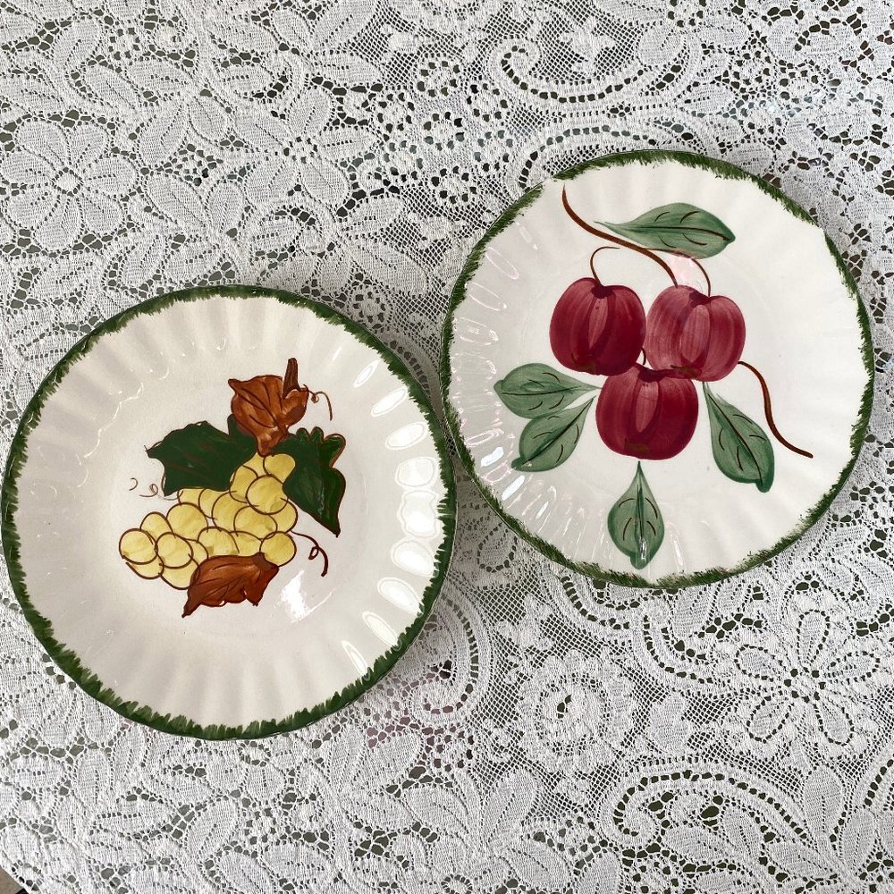 Blue Ridge Southern Potteries Plates Apple Grapes 8.5" Salad Luncheon Handptd US